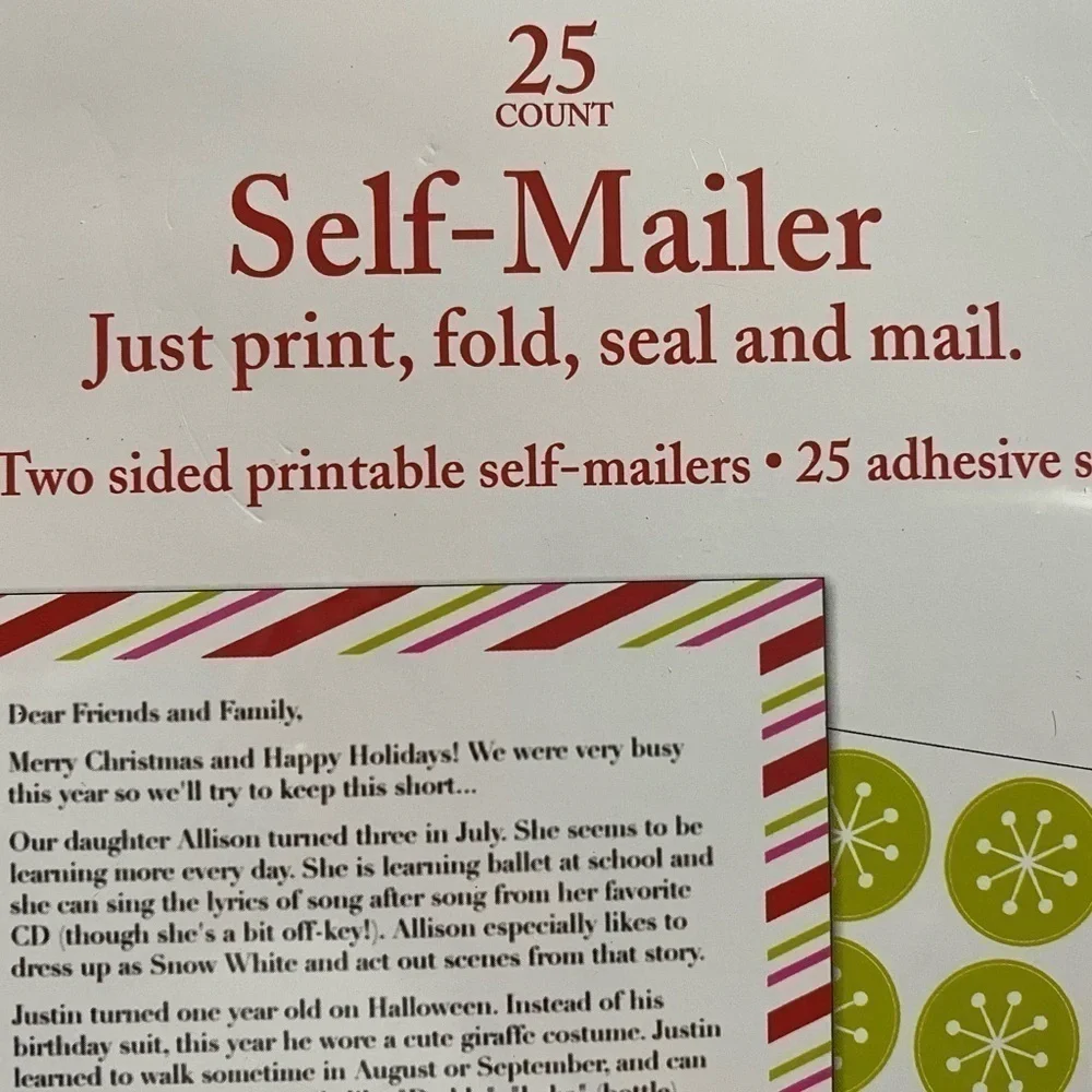 Christmas Two Sided Printable Self Mailers 50 Pieces & Party Planning Notebook
